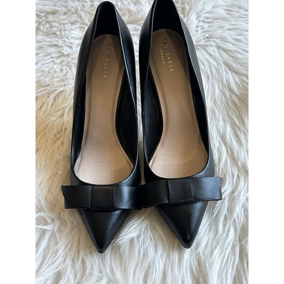 Ted Baker Women’s Size 37 Black Leather Bow High Heels Pumps Career - Picture 2 of 15